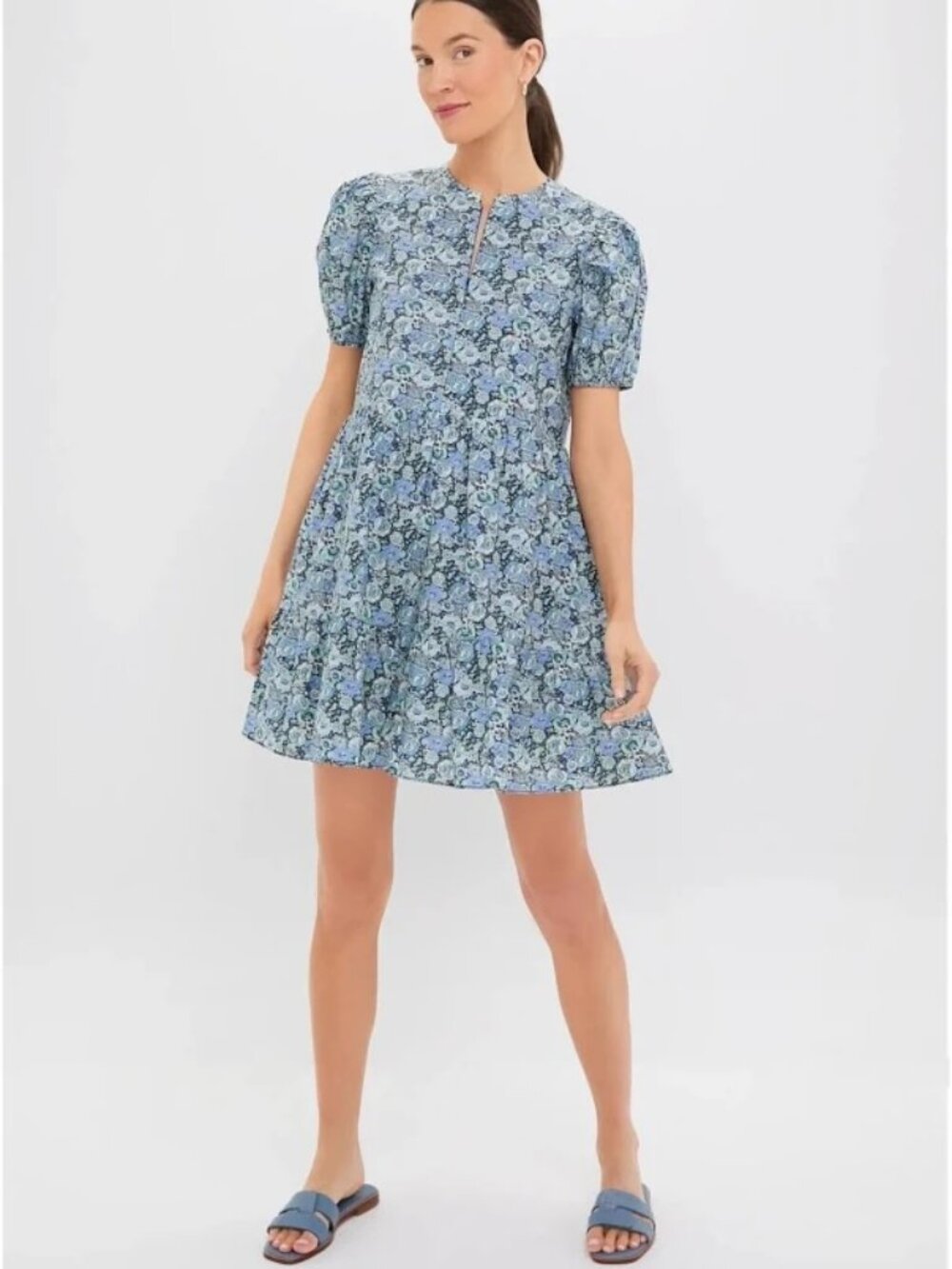 Hyacinth House Light Blue Ditsy Floral Zip Front Ellie Mini Dress Size XL